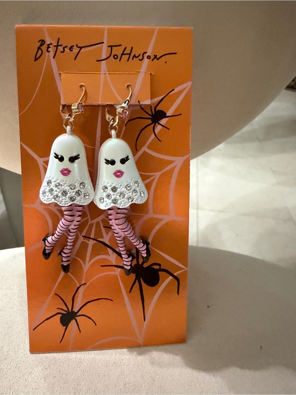 Betsey Johnson Pink & White Ghost Drop Earrings